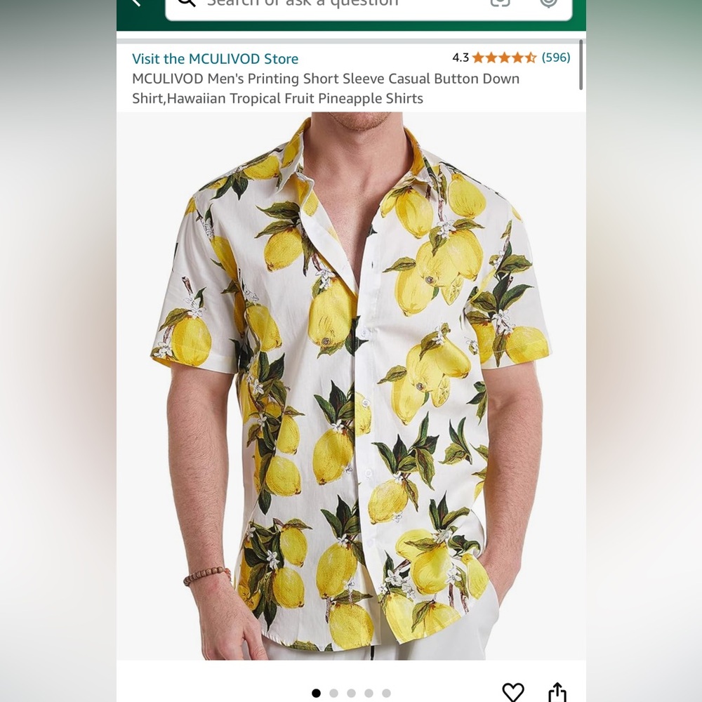 Men’s Short Sleeve Button Down Lemon Print M